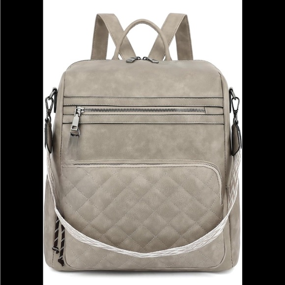 Grey leather quilted backpack main image 8